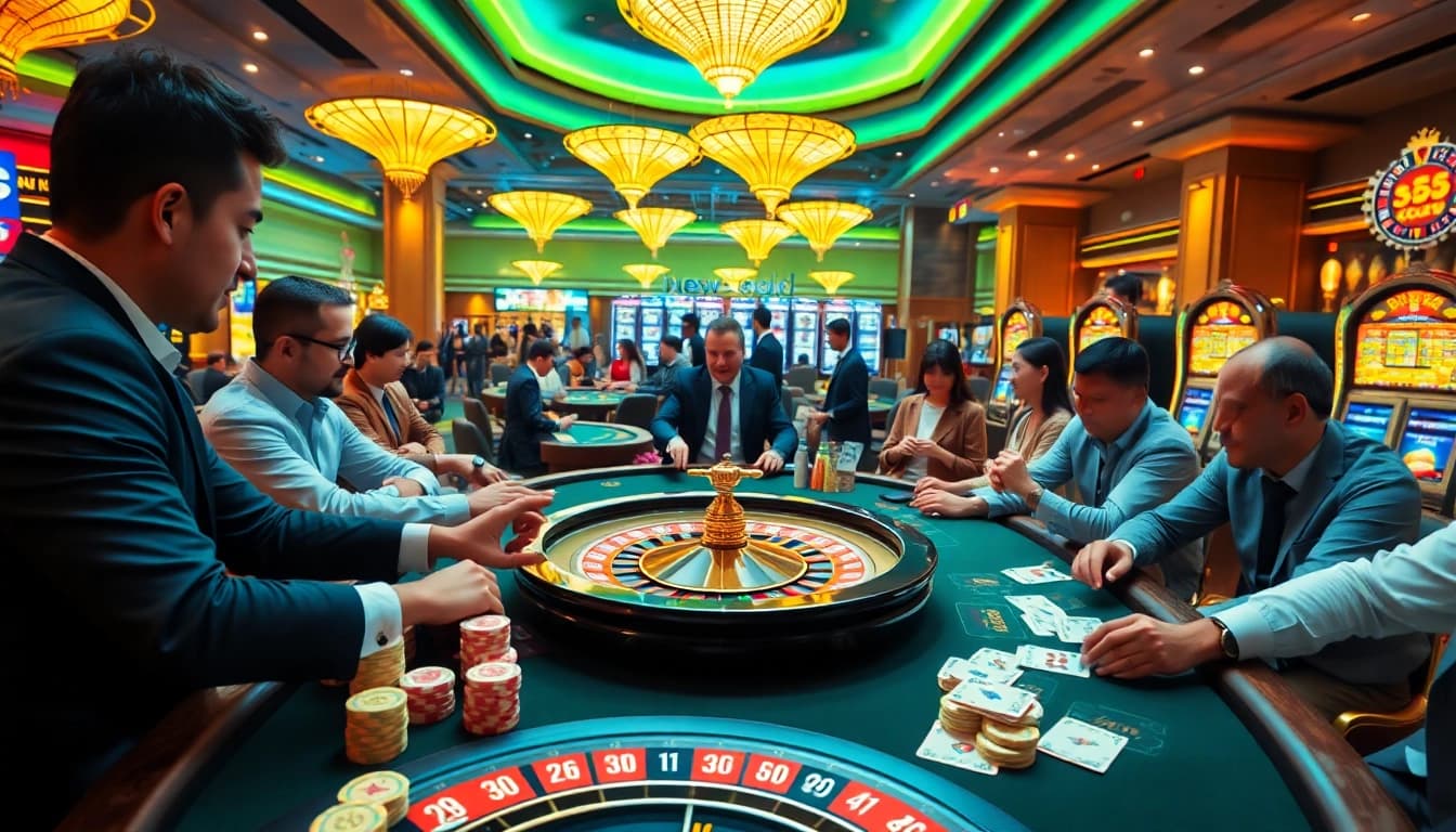 Players enjoying vibrant casino games at new88.gold with colorful chips and an exciting atmosphere.