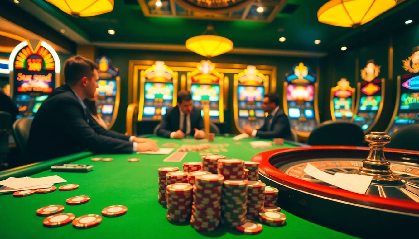 Excited players enjoying a poker game at NOHU90's luxurious casino table.