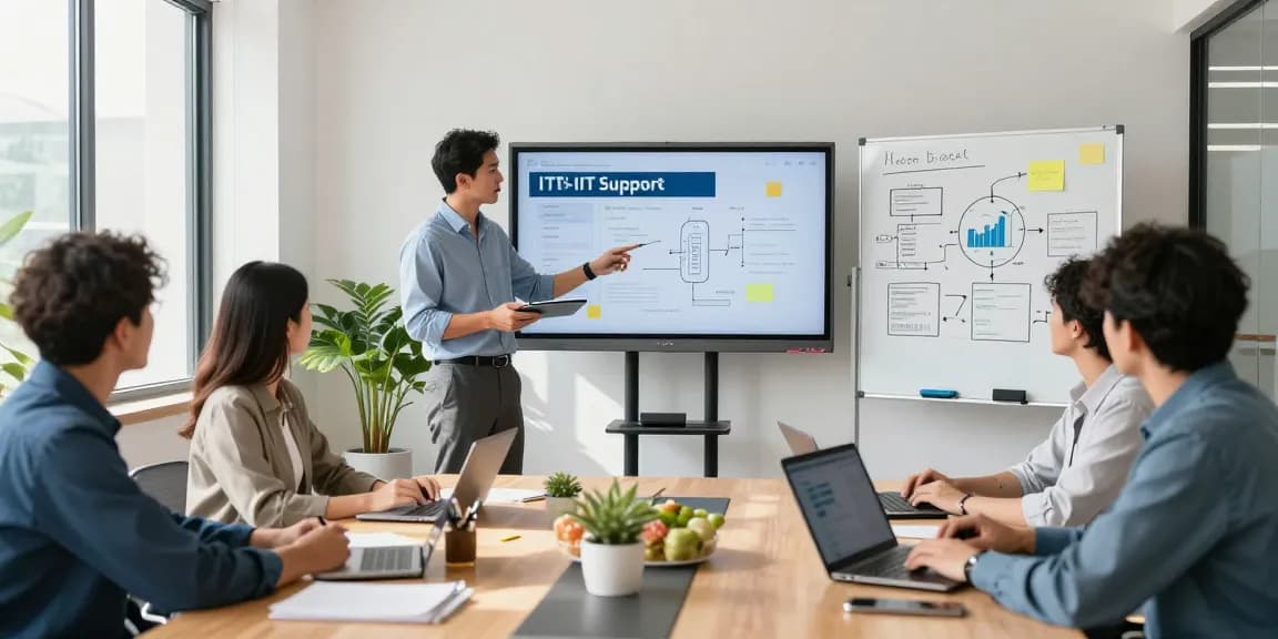 Collaboration in a bright office illustrating what is the best IT support company in London with professionals discussing strategies and solutions.