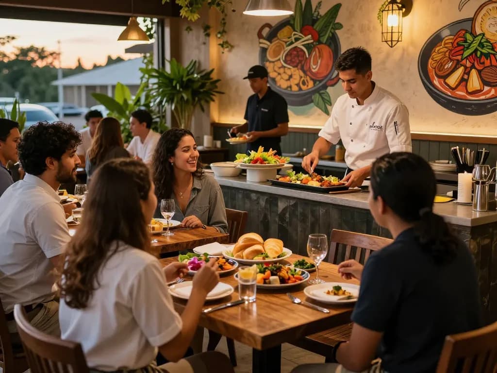Delicious dishes served at Pokerseri restaurant, showcasing vibrant dining atmosphere.
