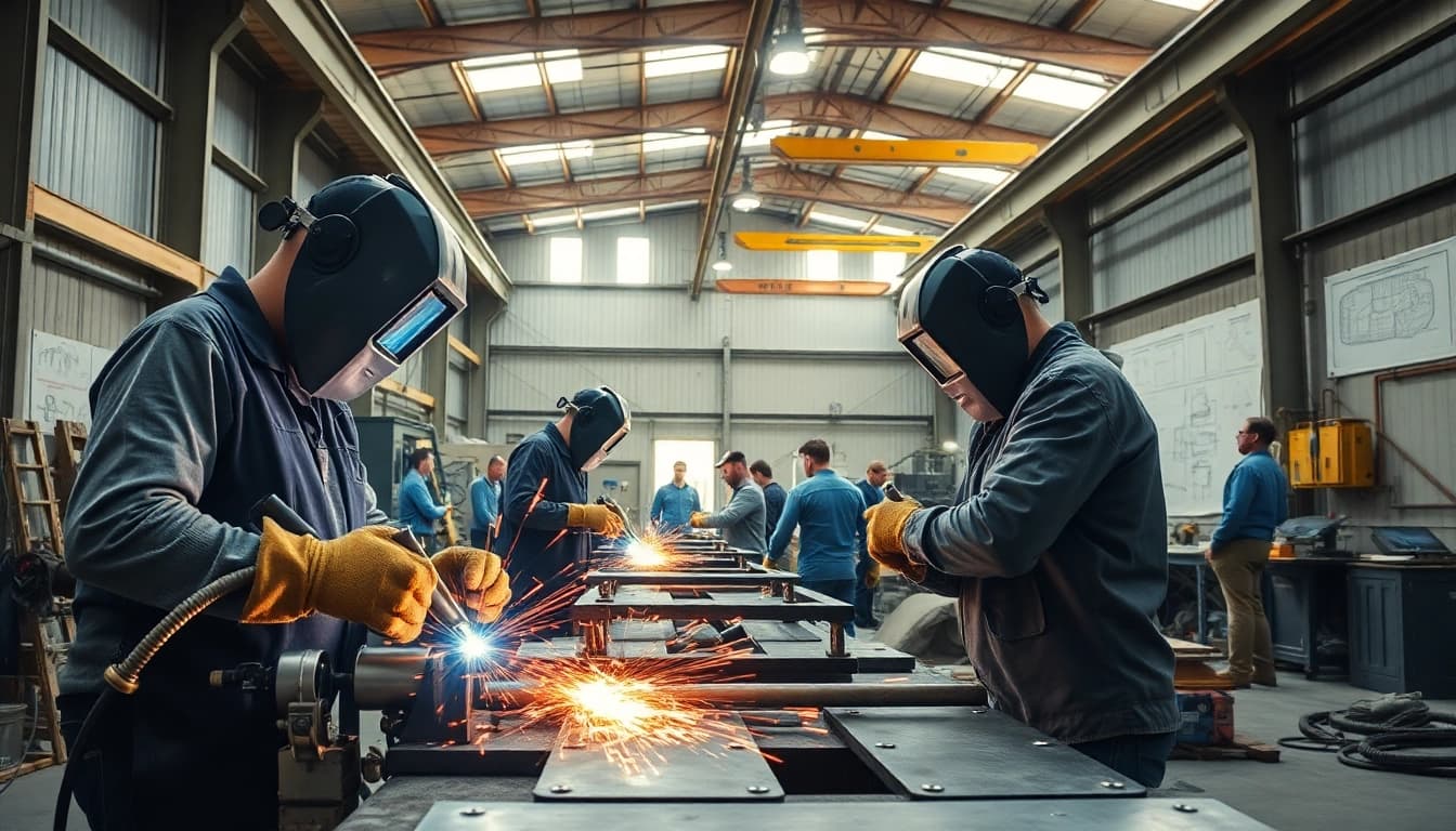 Crafting precision in industrial fabrication Edmonton with skilled welders at work.