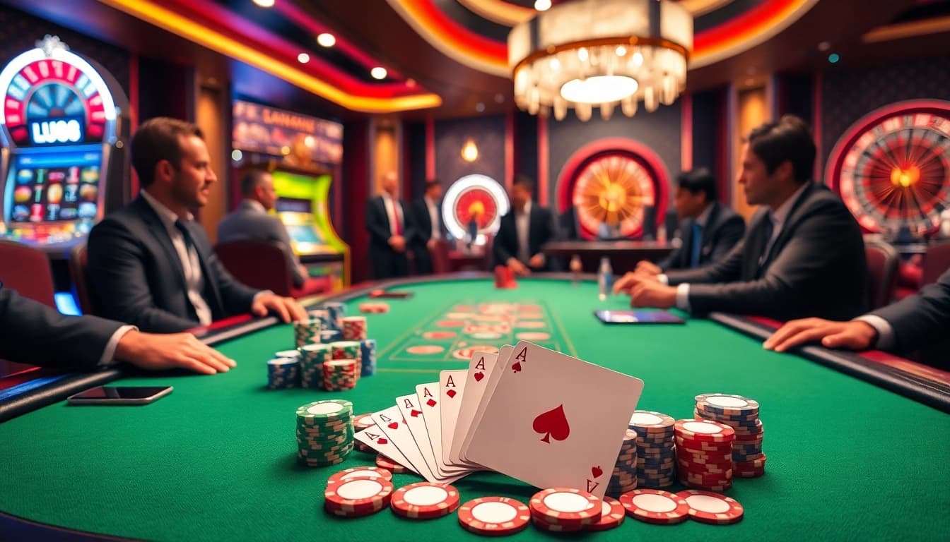 Experience the thrill of high-stakes poker at LU88 online casino with vibrant atmosphere and action-packed gameplay.