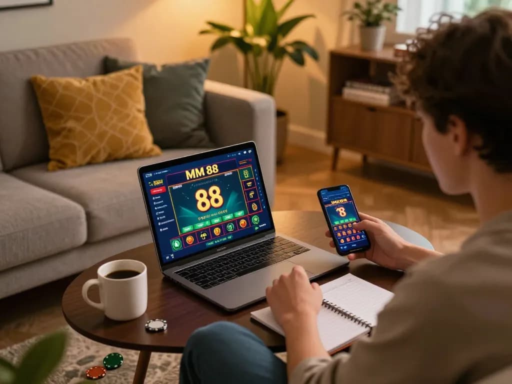 Engaging gameplay on MM 88 casino app at home, showcasing strategic betting moments.