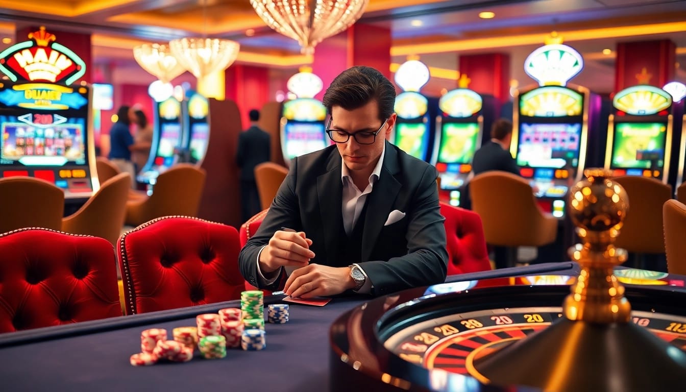 Haywin gamblers enjoying a high-stakes poker game at a luxurious casino table.