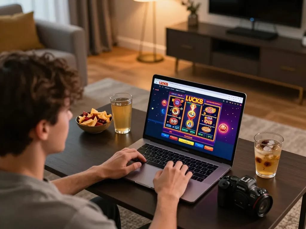 Play exciting slots on LUCK8 while enjoying a cozy home gaming setup with friends.