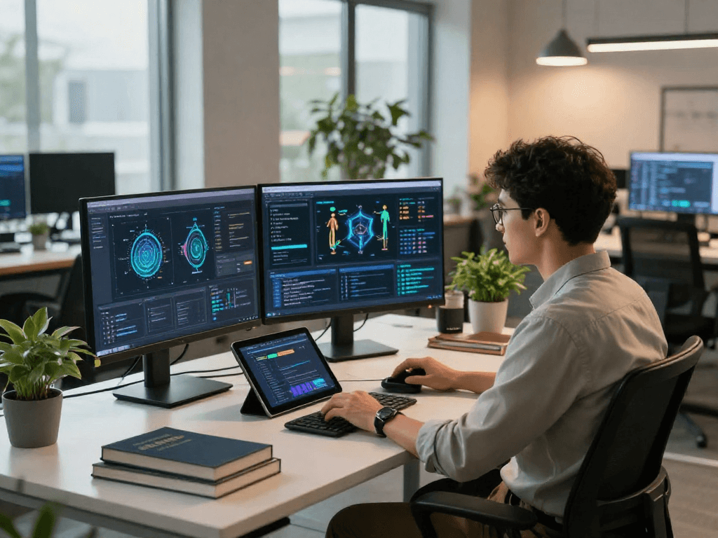 AI detector analysis in a modern office setting highlighting real-time content moderation tools and analytics.
