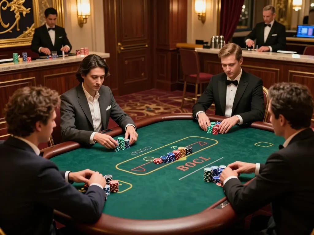 Playing poker in a luxurious VIP room with strategic bets at the premier game table, featuring vipwin experience.