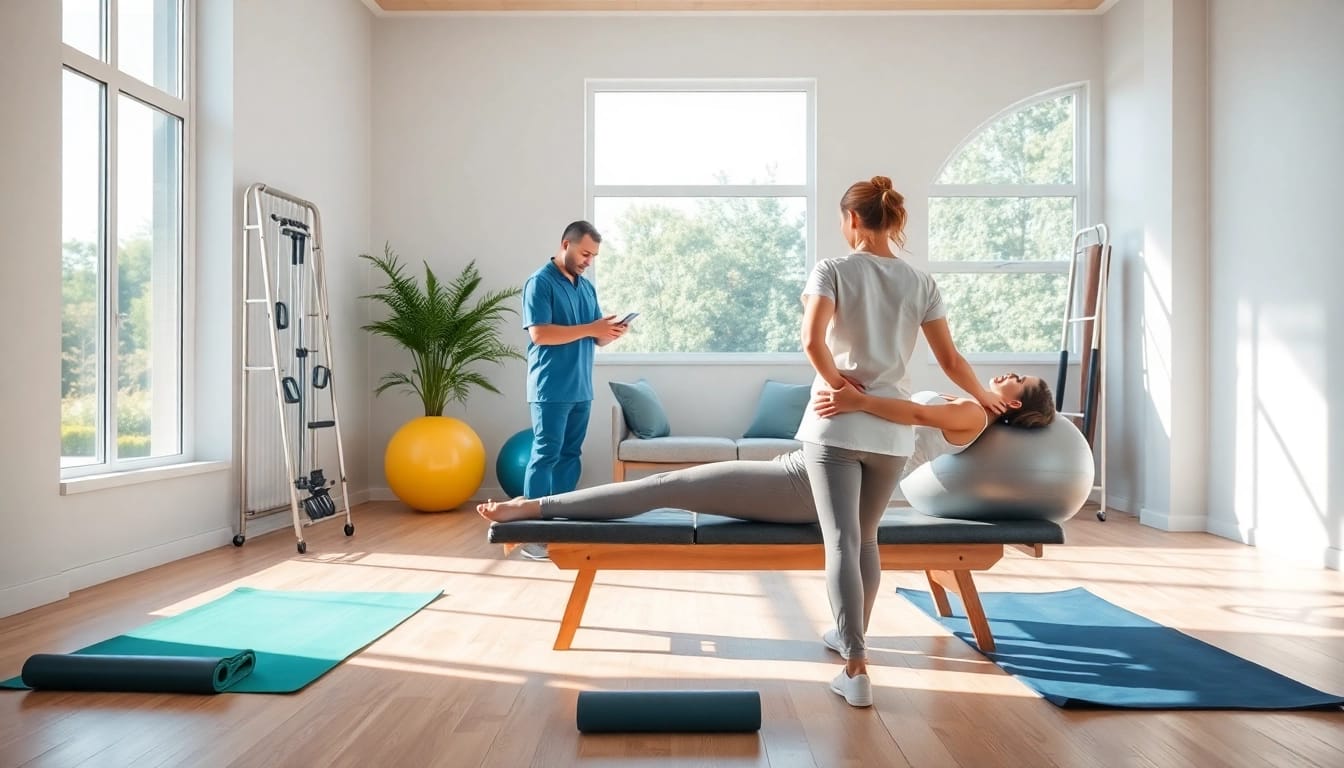 Therapist showcasing back pain remedies techniques in a professional clinic setting.
