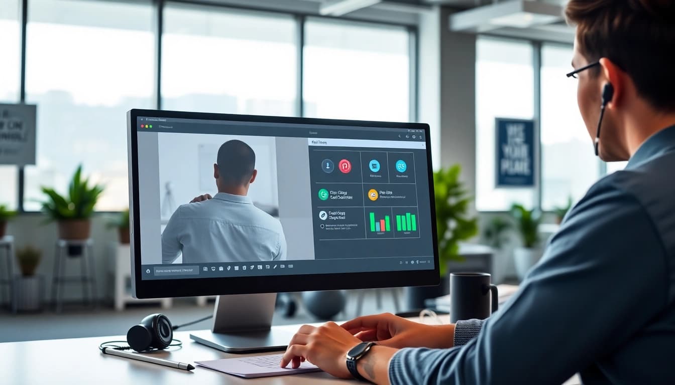 Enhance customer service with call centre software in a modern office setting, showcasing professionalism.