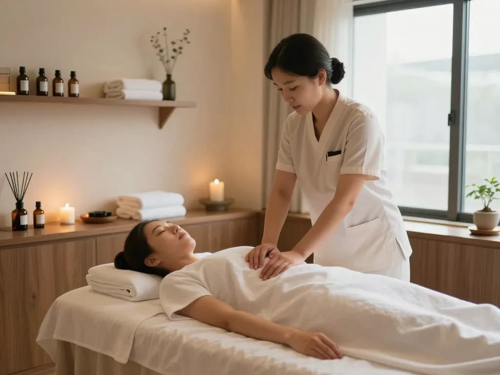 동대문스웨디시 massage treatment in a tranquil spa setting with peaceful ambiance and soft lighting.
