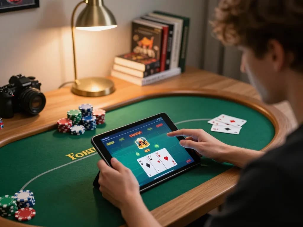Engaging gameplay on alexis77 platform showcasing a poker game on tablet.