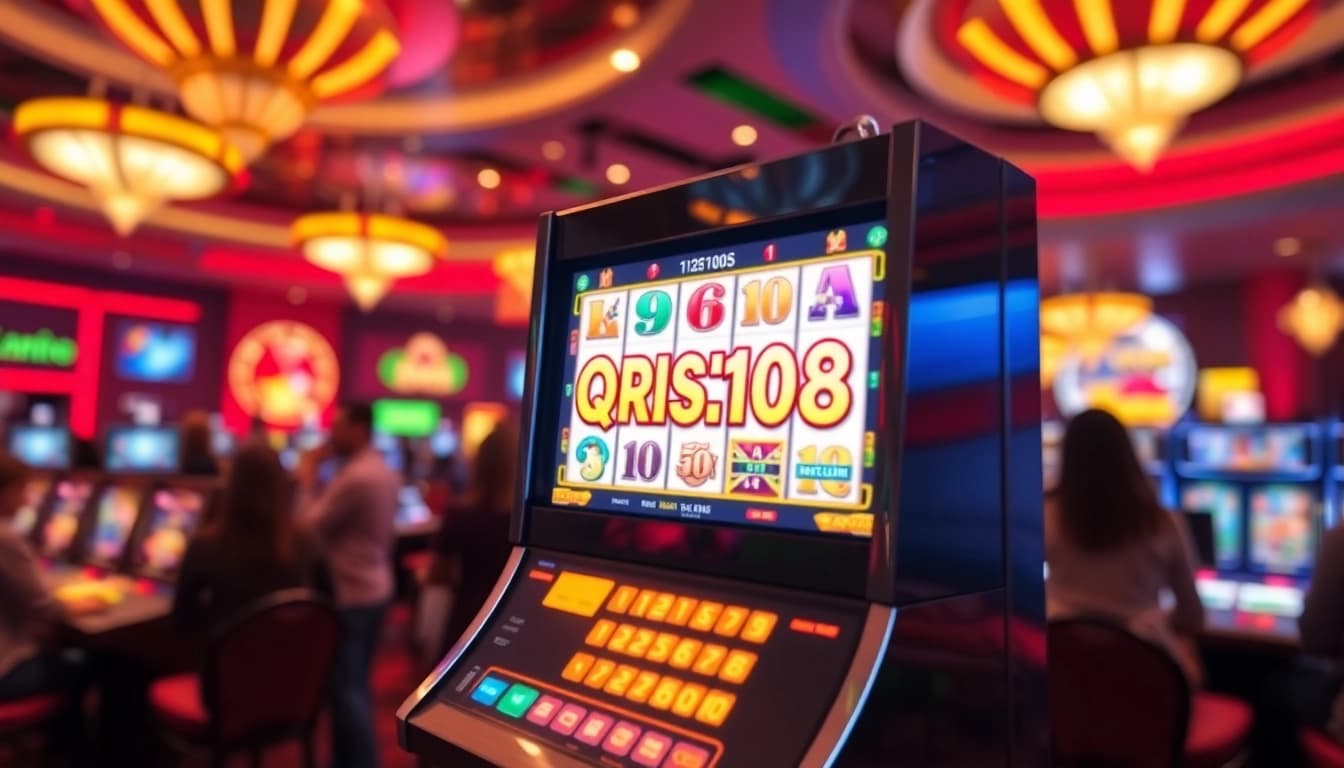Main visual dari QRIS108 Slot menampilkan mesin slot digital yang cerah dan energik.