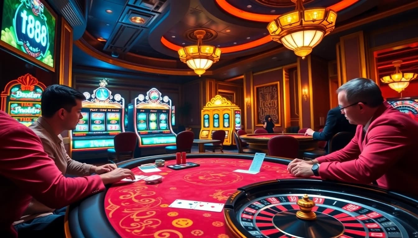 Experience thrilling gameplay with tt 88 at a vibrant casino table filled with poker chips and cards.