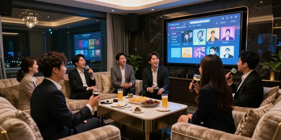 구구단쩜오에서 프리미엄 노래방을 즐기는 비즈니스 고객의 모습