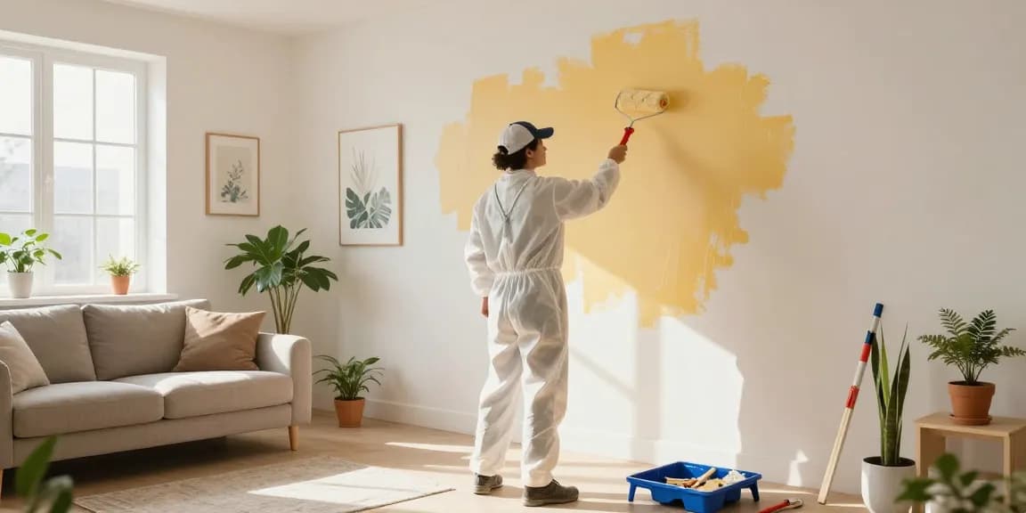 Painters in Franklin County Ohio transforming a living space with vibrant colors in a bright interior.