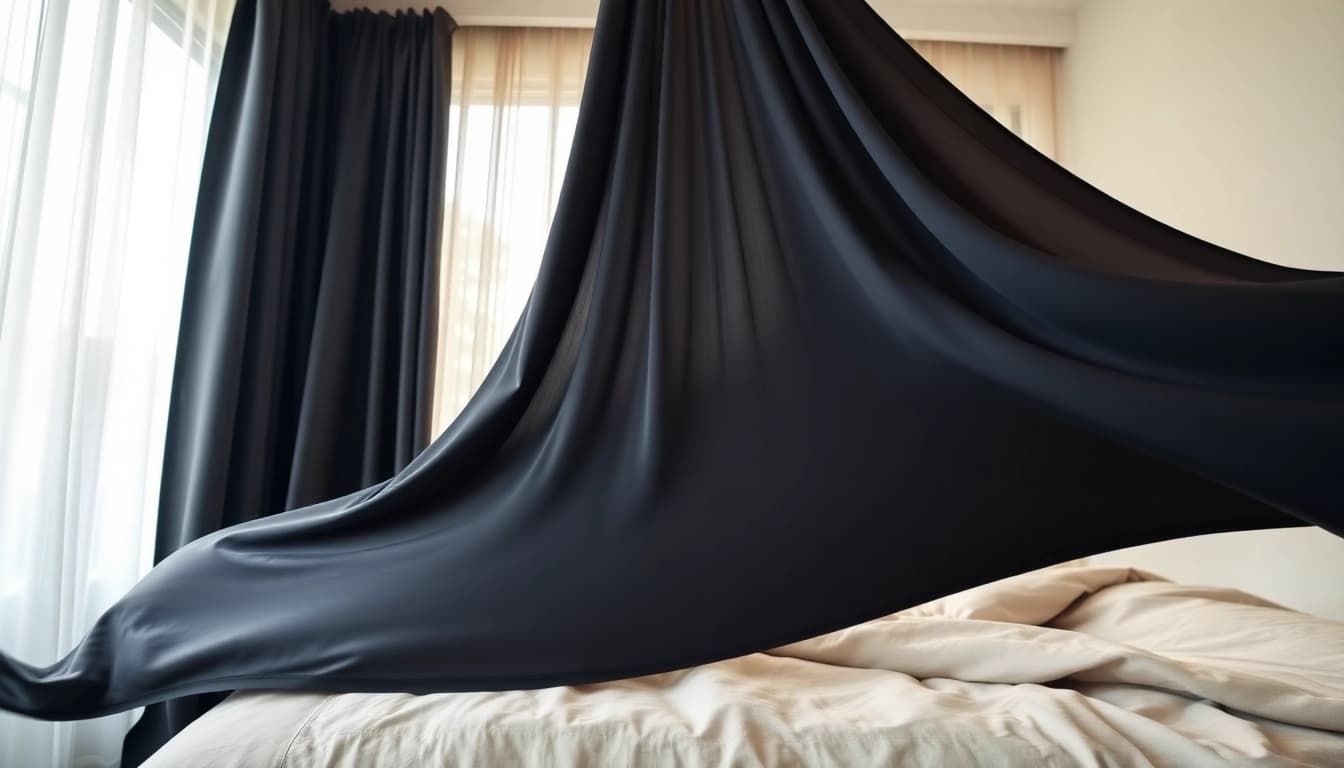Verduisterende gordijnen in een moderne slaapkamer creëren een comfortabele sfeer.