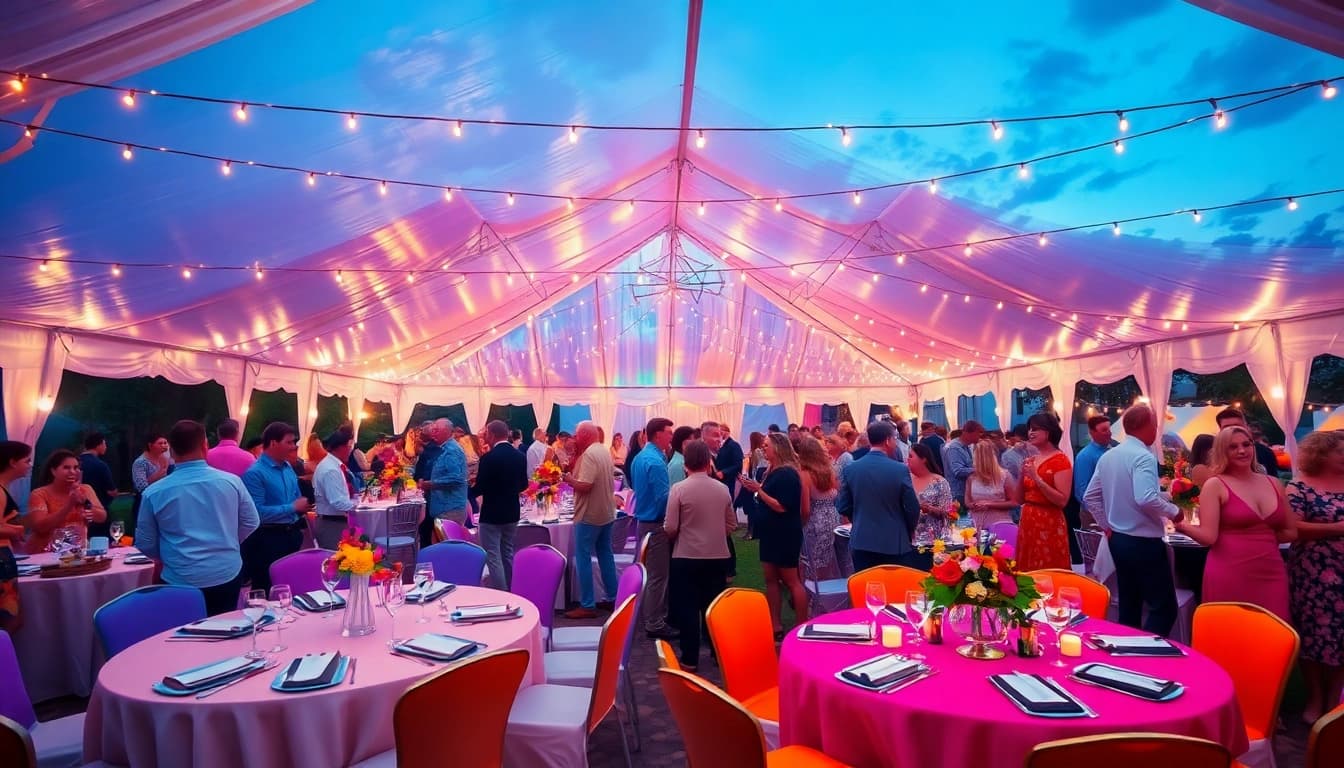 Celebrate with elegant party rentals near me at a vibrant outdoor event.
