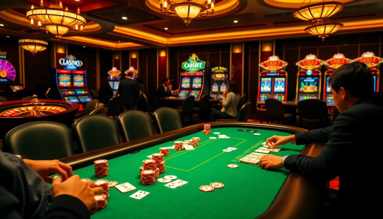 Experience the excitement of the gg88bz casino with vibrant poker chips and a roulette wheel.