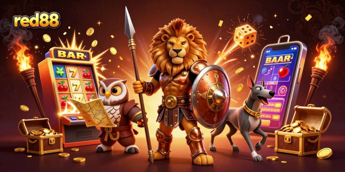 Win big with red88's vibrant 3D casino scene featuring a golden jackpot explosion and dynamic characters.