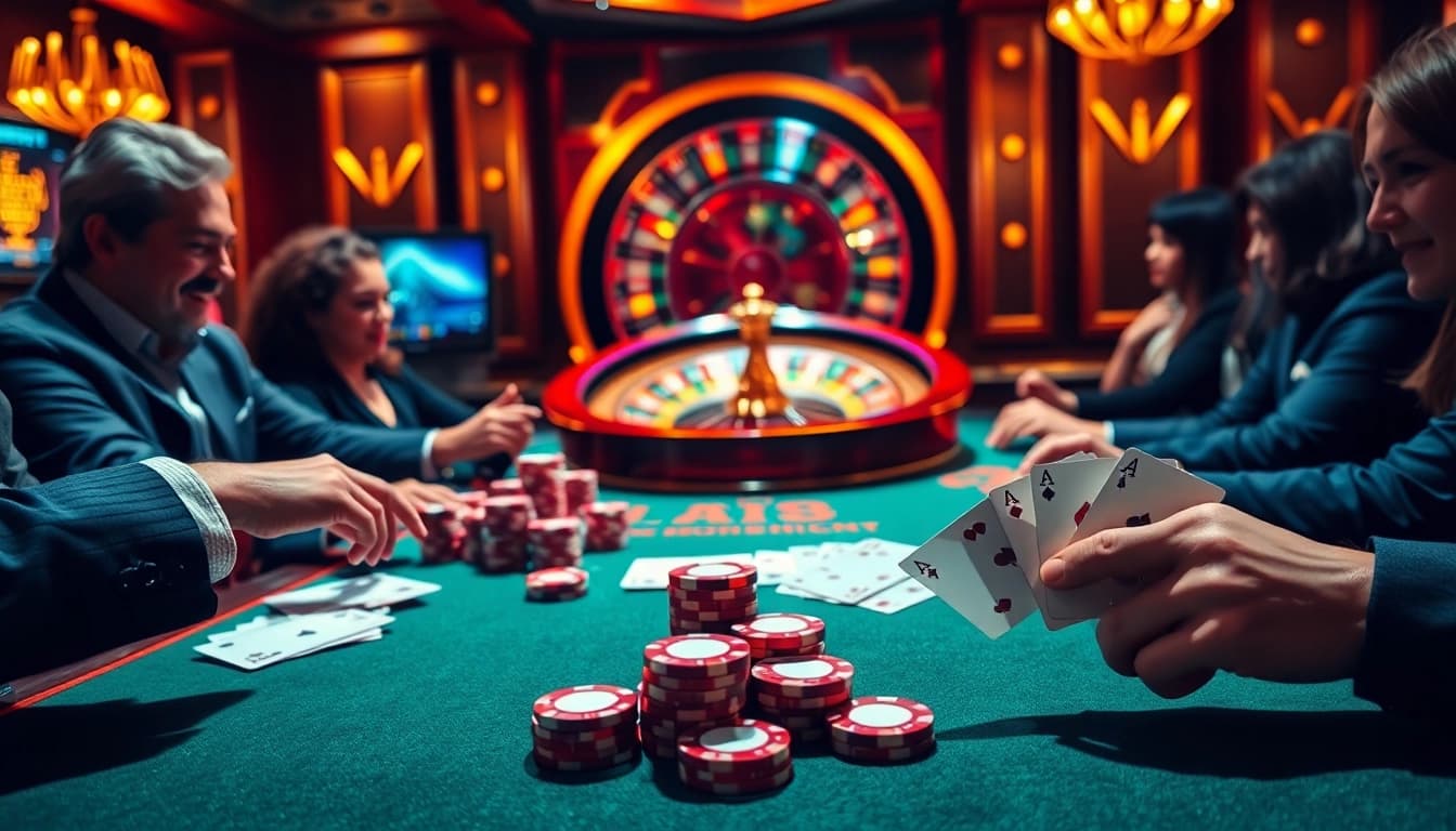 Experience thrilling poker strategies with luongsontv, professional casino gaming backdrop.