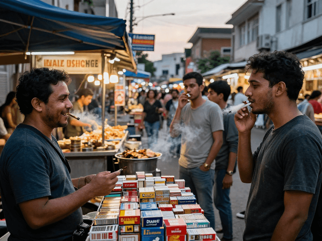 DJARUM BOS showcased at urban street market with happy vendor and engaged customers