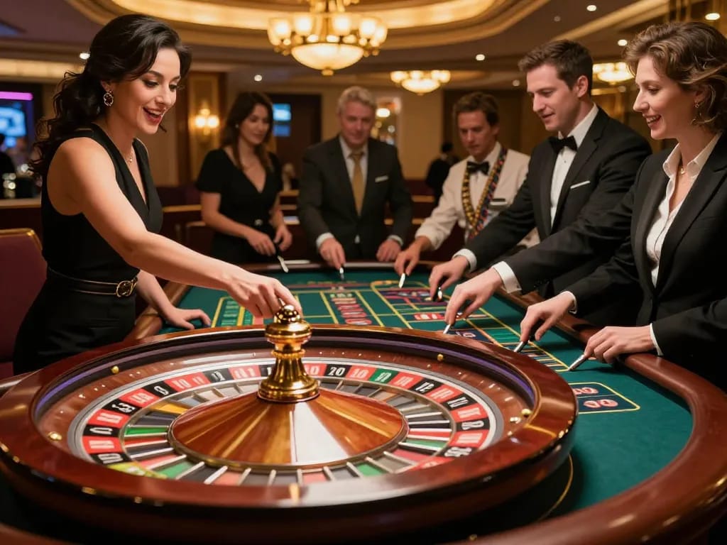 Players at J188 casino experience the excitement of roulette in a vibrant setting.