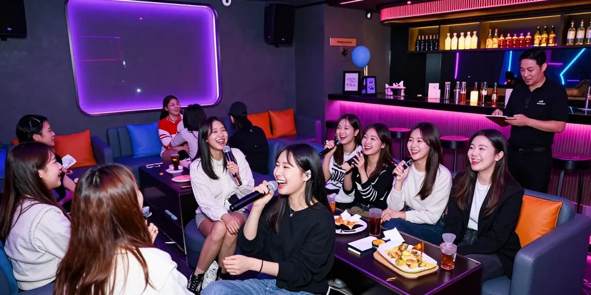 인천쓰리노에서 즐거운 시간을 보내는 손님들, 현대적인 인테리어와 화려한 조명이 돋보이는 노래방의 모습