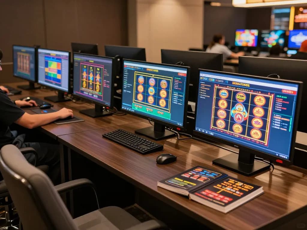 Player engaging with DEWATOGEL's online gambling platform, showcasing vibrant gameplay and strategic planning.