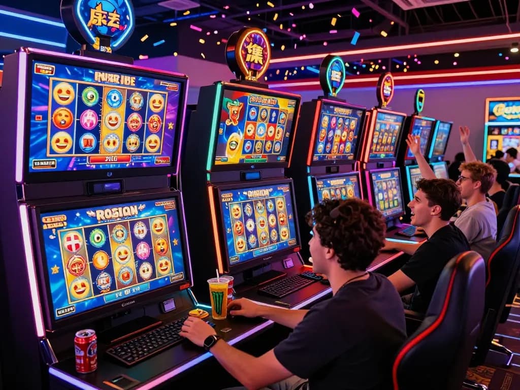 Engaged players enjoying online slots at vegasslot77.com with vibrant visuals.