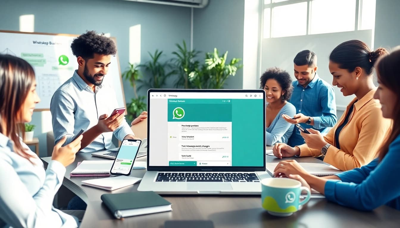 Engaging team collaborating using the whatsapp business api for customer communication.