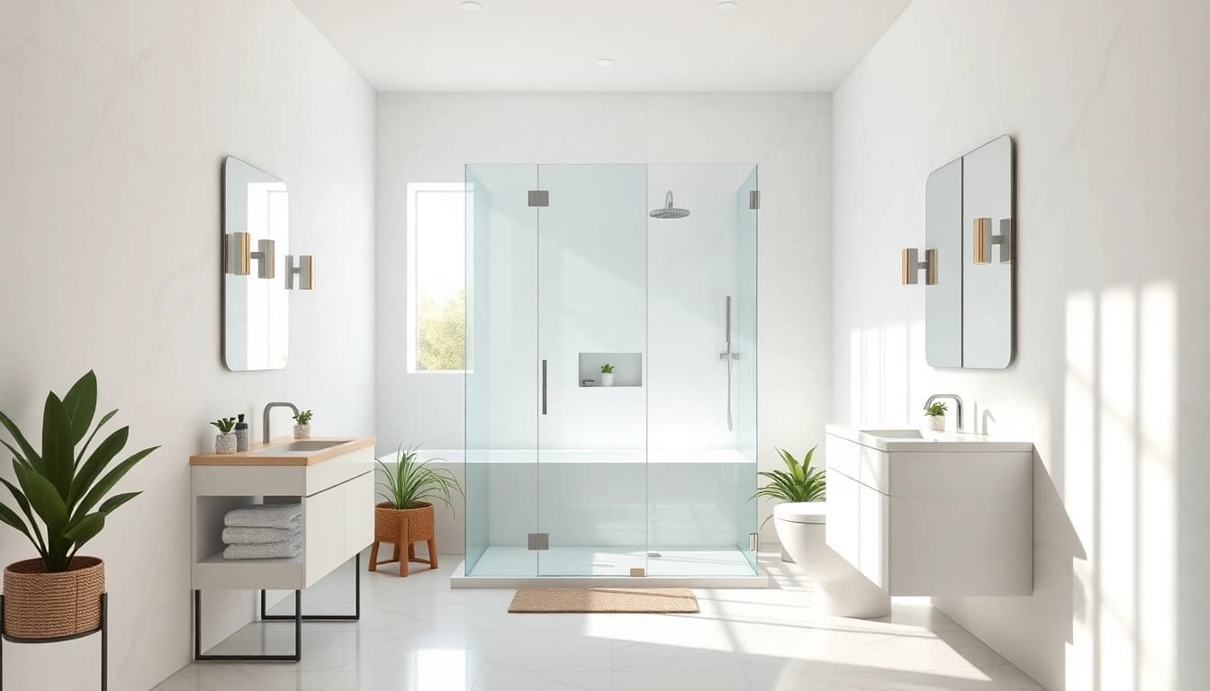 Profitez des douches ensoleillées France avec un cadre de salle de bains moderne et élégant.
