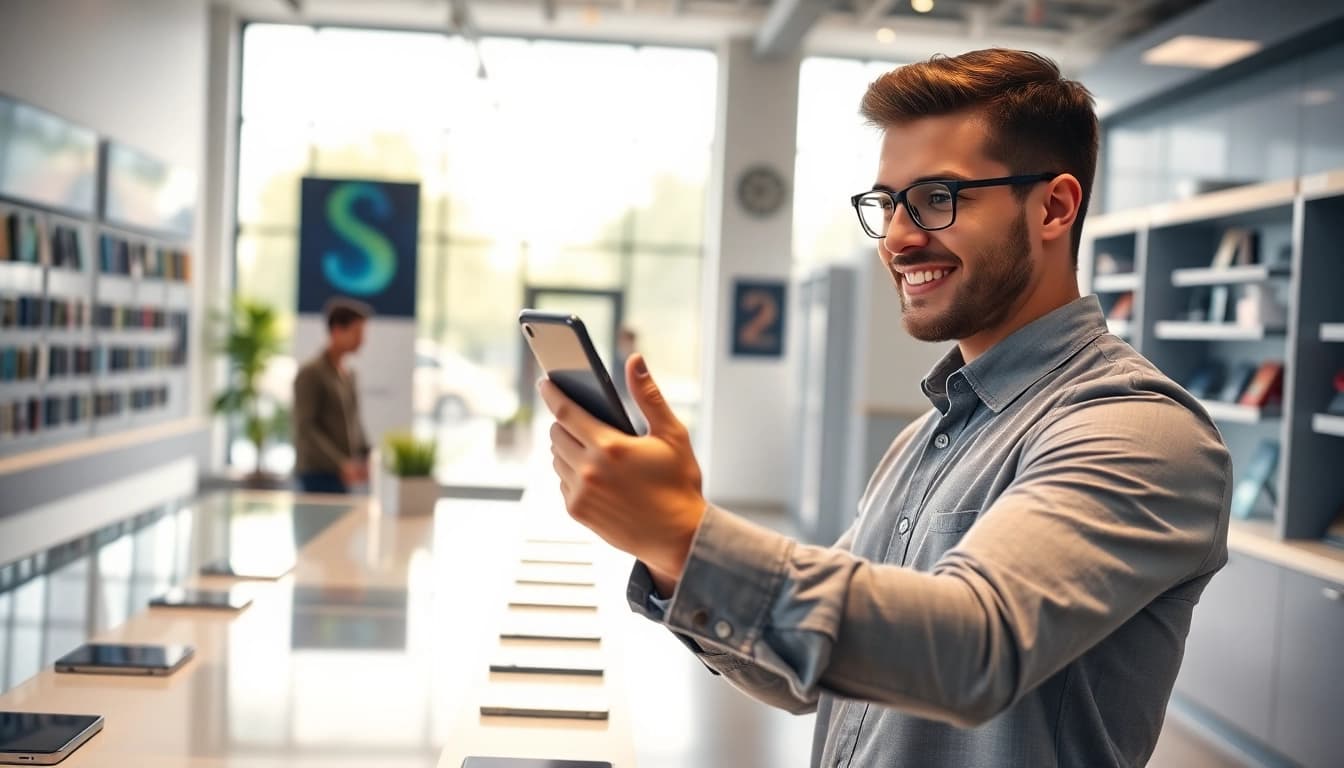 Sell phone cash North Little Rock AR with a smiling customer service representative in a bright retail environment.