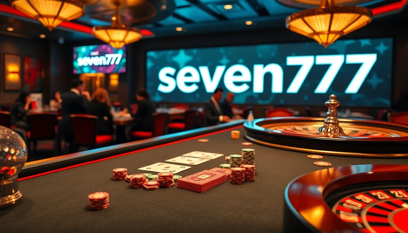 Engaging scene of players gambling at a poker table, showcasing seven77 for an exciting casino atmosphere.