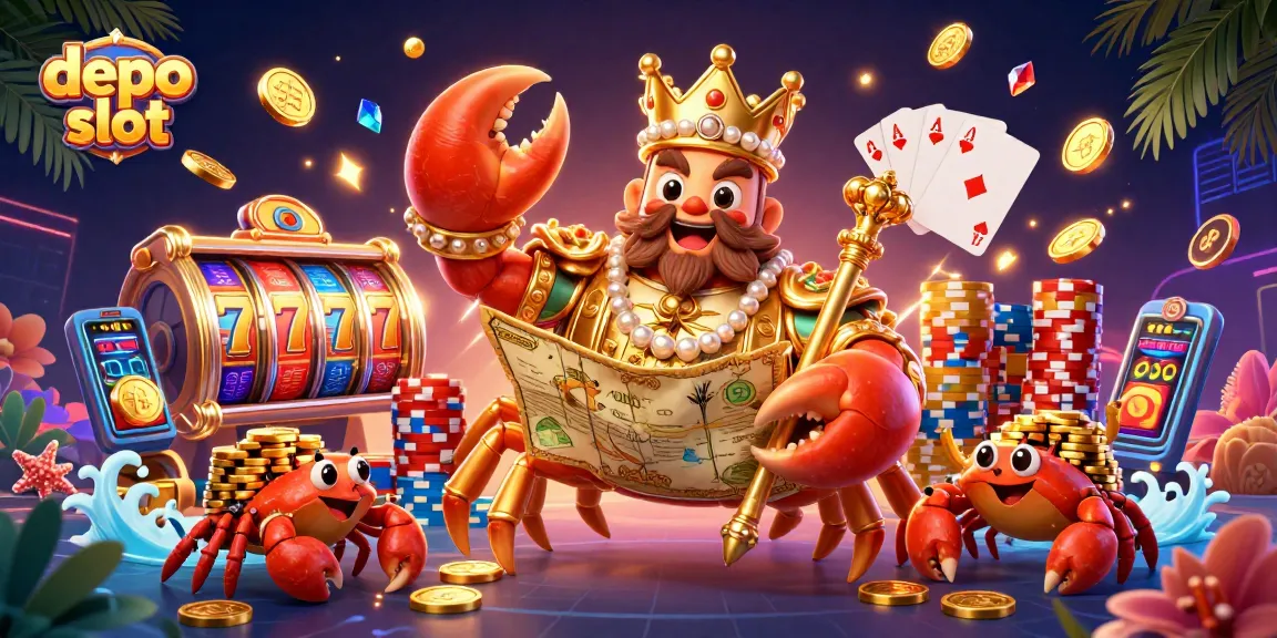 Catch the excitement of depo slot with a golden crab emperor and dynamic slot elements in vibrant casino setting.