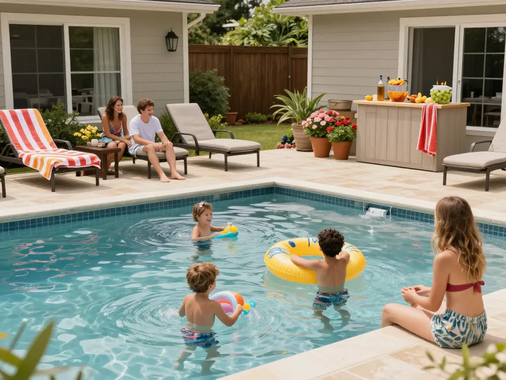 Dolphin Pool Services enhancing family pool enjoyment with vibrant, clean, and inviting atmosphere.