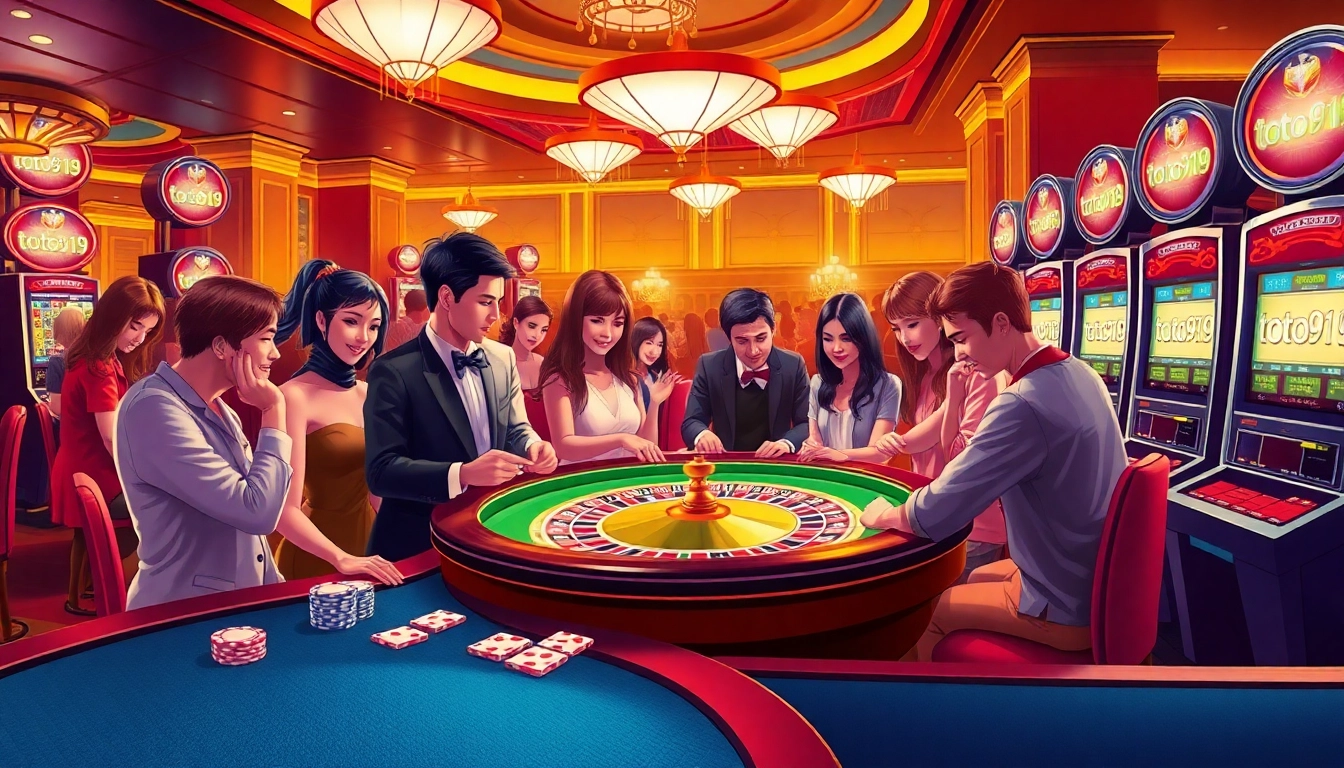 Toto919 roulette table experience with enthusiastic gamblers and vibrant chips.