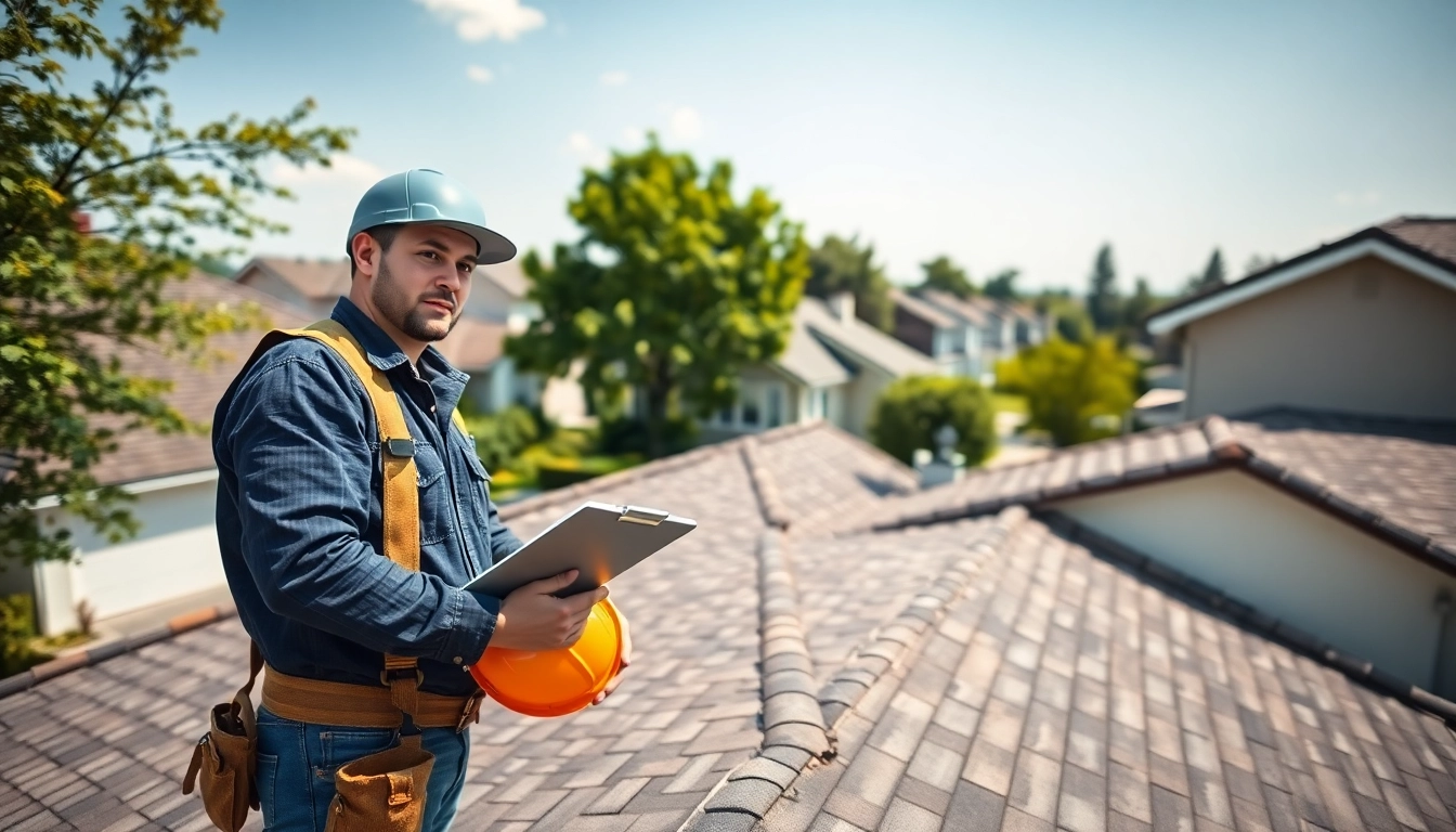 Roofing contractor thoroughly inspecting a residential roof for quality assurance.