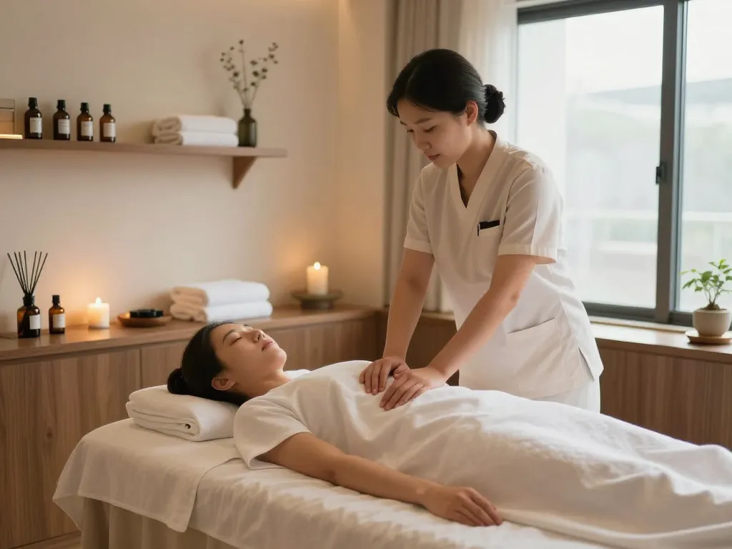 동대문스웨디시 massage treatment in a tranquil spa setting with peaceful ambiance and soft lighting.