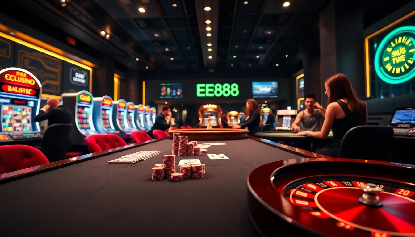 Experience thrilling gameplay at EE88 with vibrant casino tables and exciting slot machines.