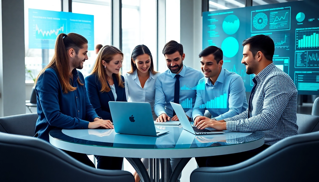 Analyze data with professional team utilizing enterprise search ai tools in a modern office.