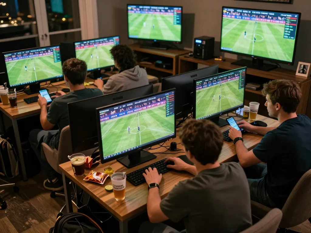 Cakhiatv users actively engaging in sports betting at home during live football matches.