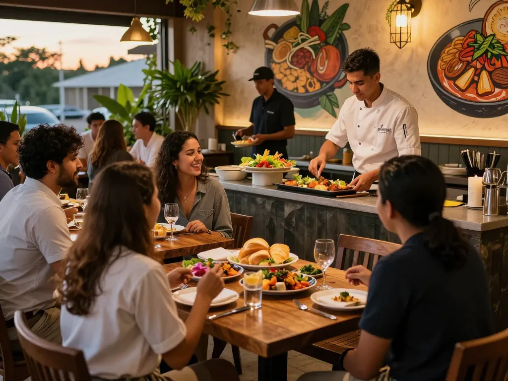Delicious dishes served at Pokerseri restaurant, showcasing vibrant dining atmosphere.