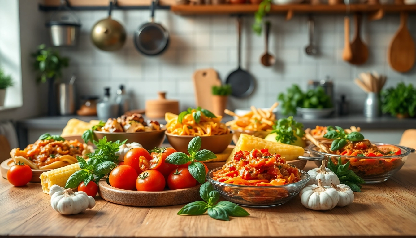 Discover the enticing dish facts through a vibrant culinary scene of artfully arranged food.