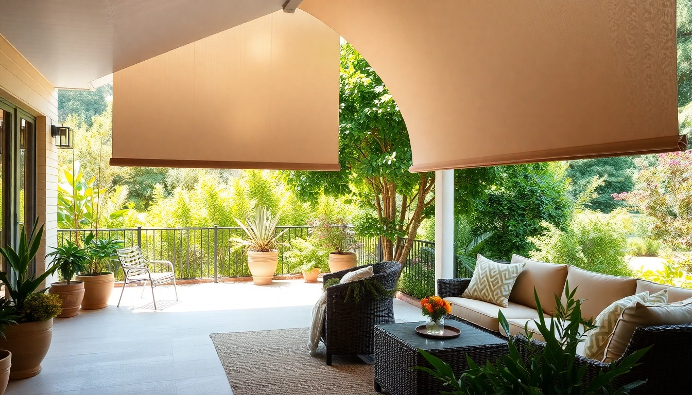 Showcase Outdoor Shades enhancing summer gatherings in a serene patio setting.