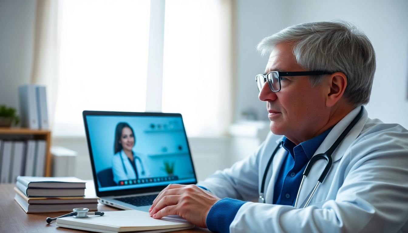 Engaging telehealth doctor for prescriptions consultation via video chat.