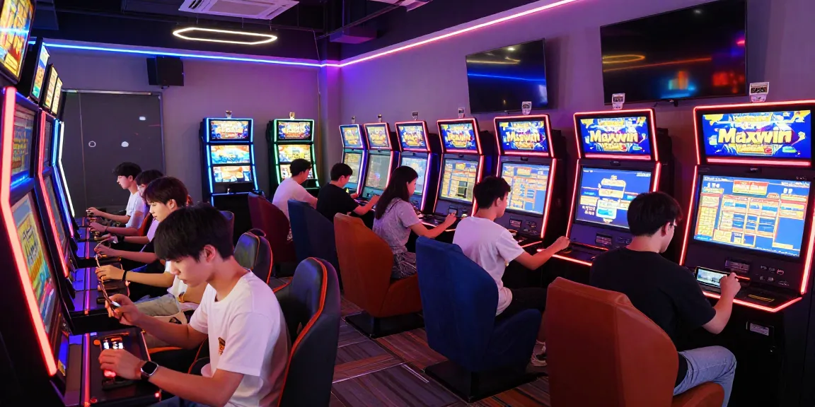 Suasana gaming modern dengan pemain slot777 yang antusias di lounge.