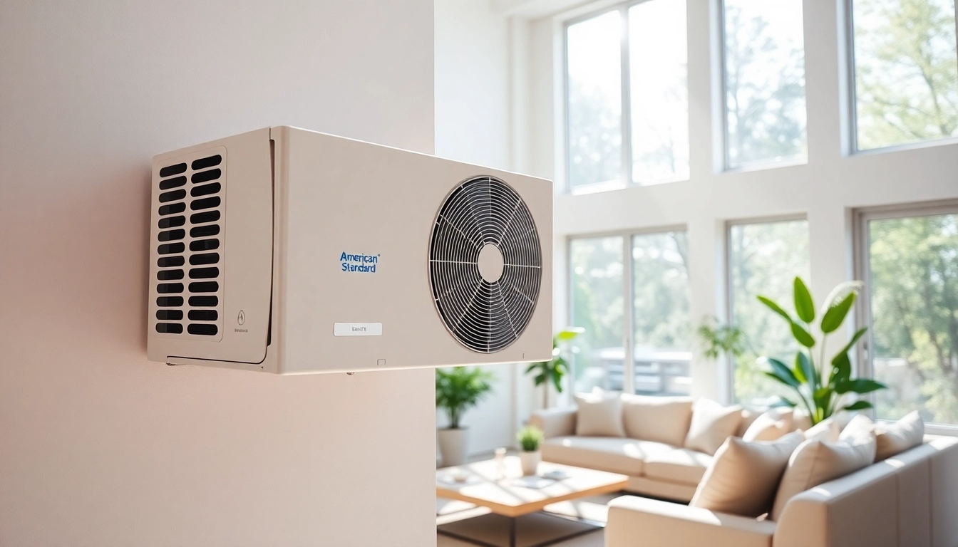 Install a high-performance American Standard AC unit in a stylish living room setting.