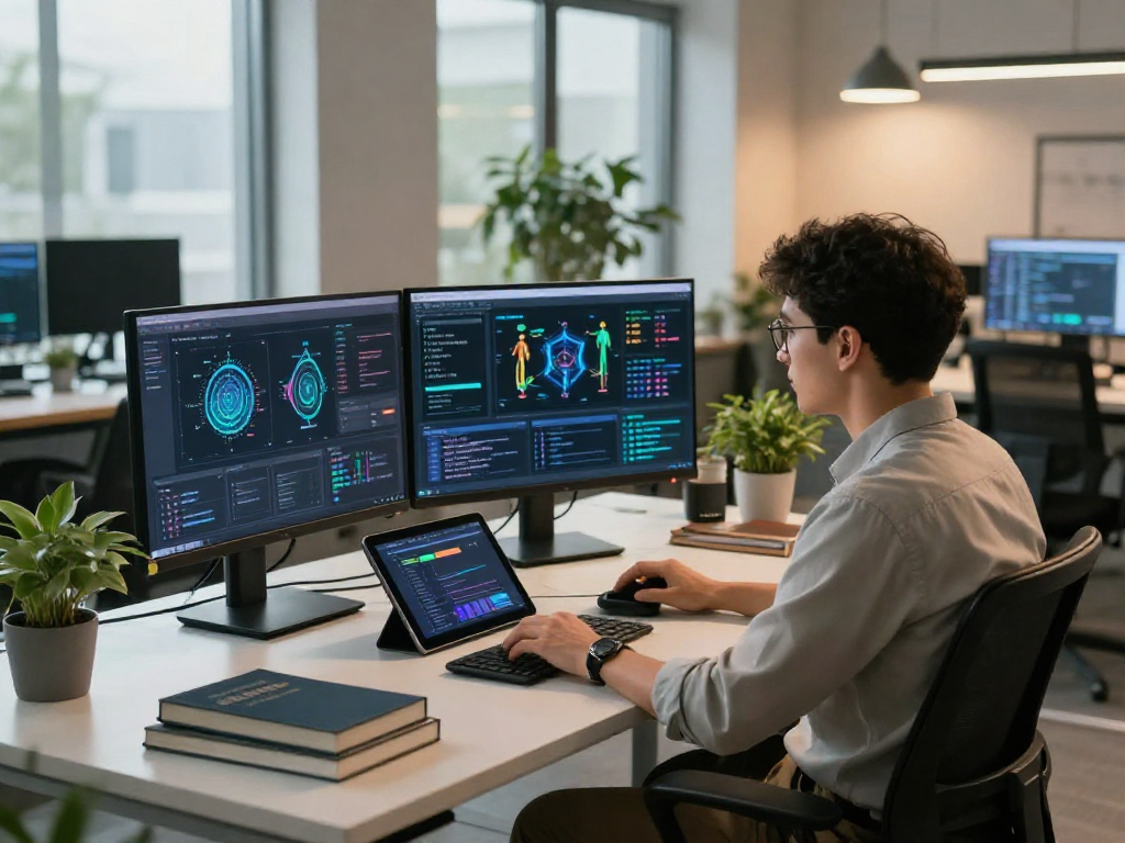 AI detector analysis in a modern office setting highlighting real-time content moderation tools and analytics.