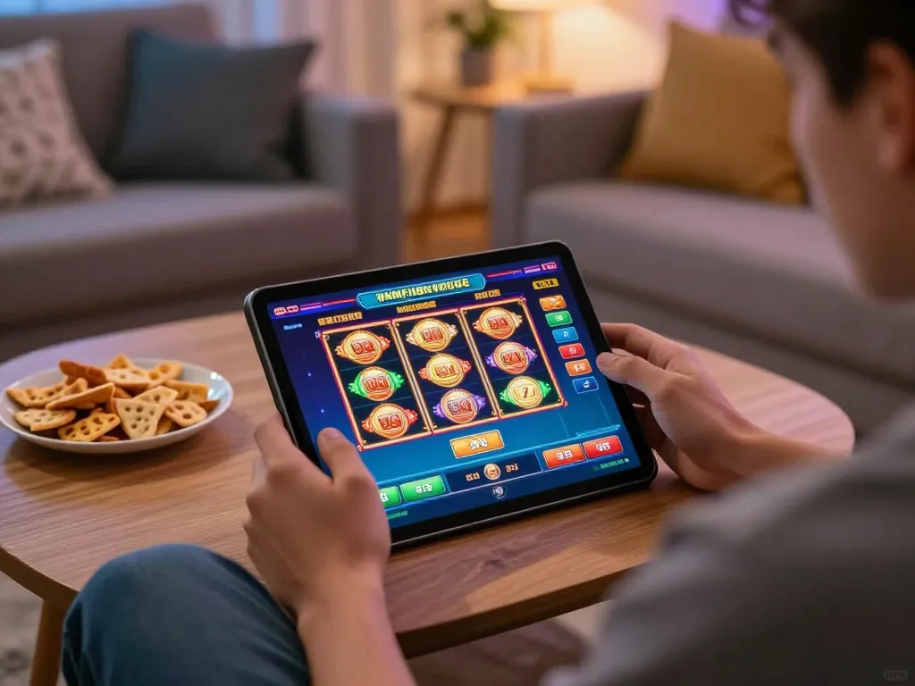 Experience the excitement of online gaming at https://mm88.blog/ with vibrant slot machines in a cozy setting.