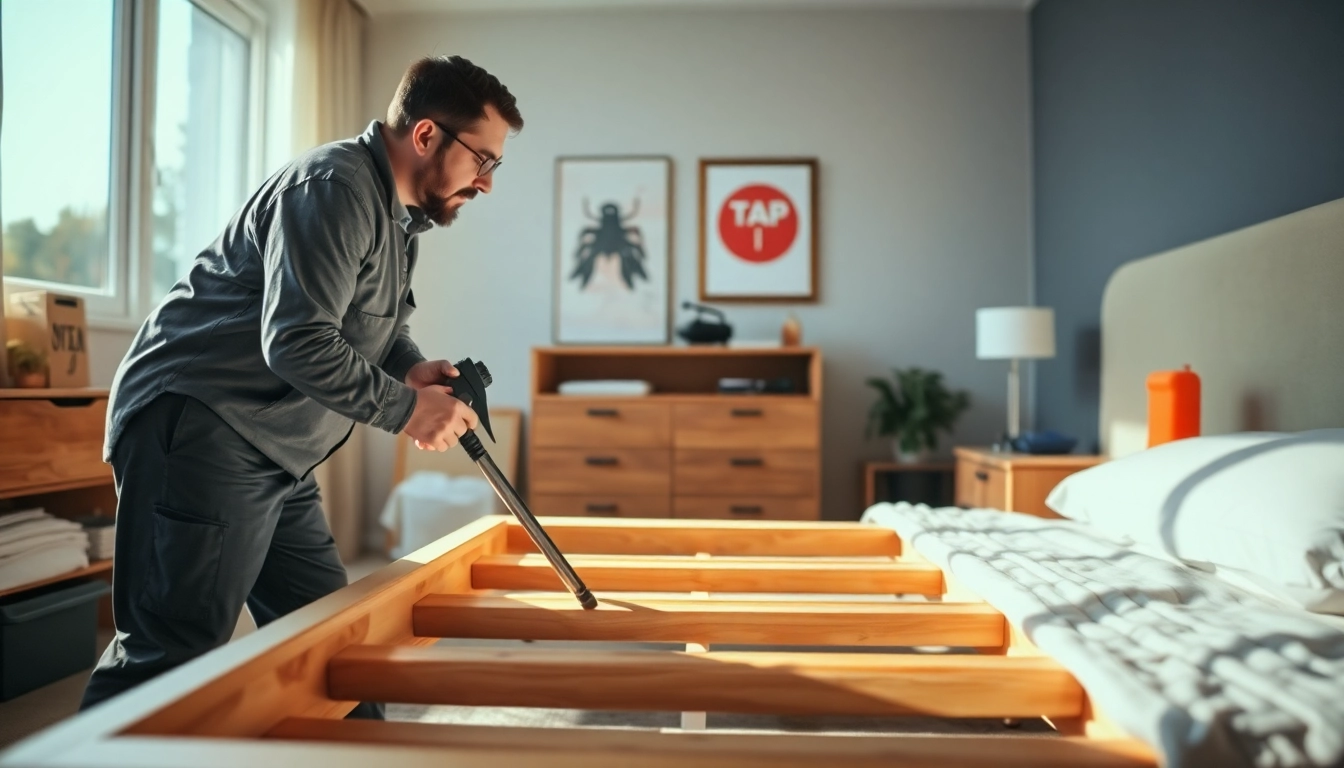 Ensure effective bed bug control with a professional inspecting a prepared bedroom.